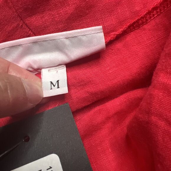 BRYN WALKER NWT Noa Linen Tunic Top Medium Red Pink Lagenlook Cowl Asymmetrical - Picture 3 of 8